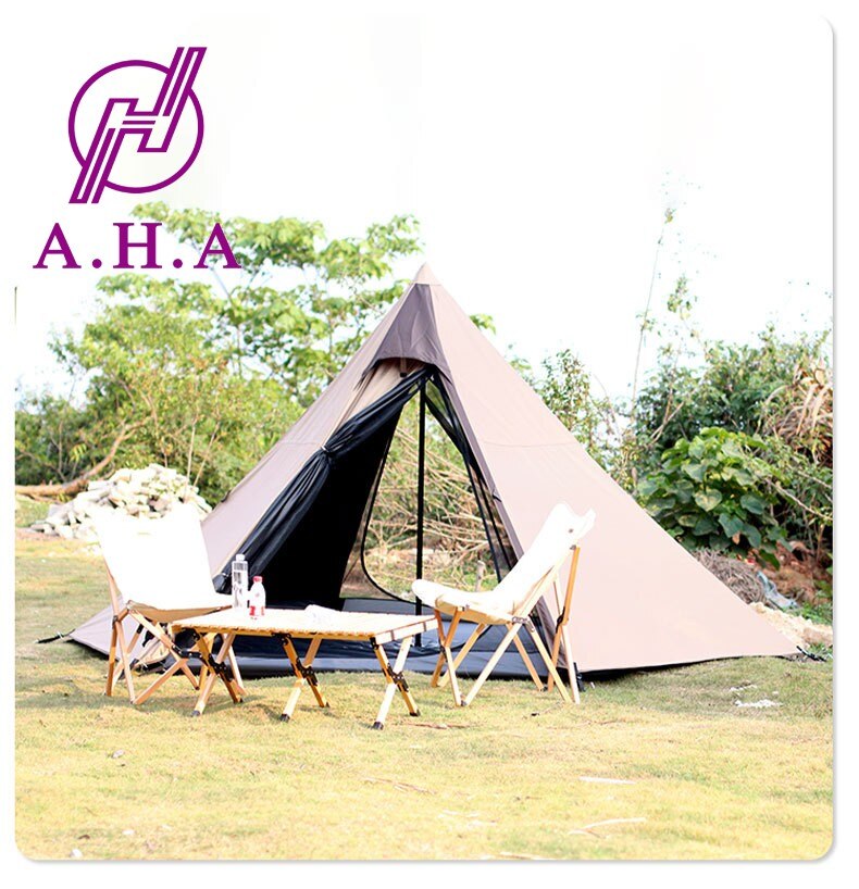 Cheap Goat Tents Outdoor Indian pyramid camping tent thickened black glue double layer storm proof camping tent sunshade windproof convenient   